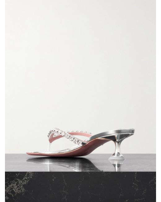 AMINA MUADDI Gigi Crystal-Embellished Metallic Leather Sandals