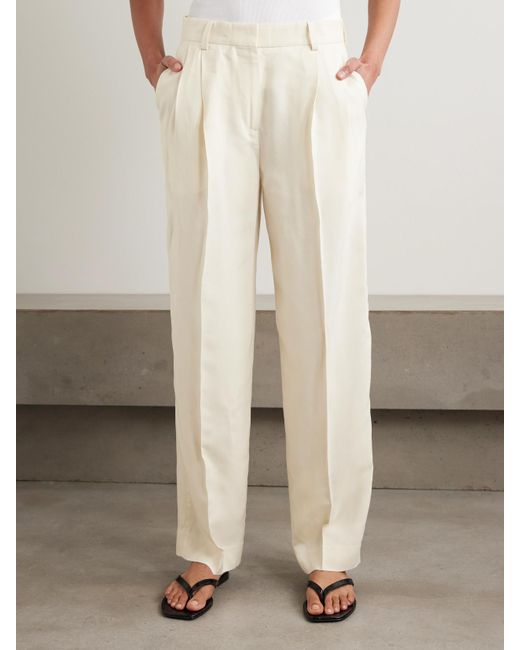 Totême White Garderob Pleated Woven Tapered Pants