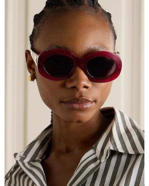 Céline Red Triomphe Oversized Round-Frame Acetate Sunglasses