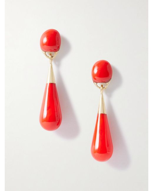 Dinosaur Designs Red Dew Drop Medium-Tone And Resin Earrings