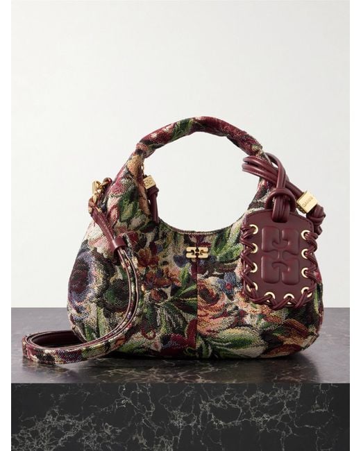 Ganni Black Tawny Leather-Trimmed Jacquard Tote