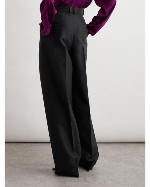 Saint Laurent Black Pleated Grain De Poudre Wool And Mohair-Blend Pants