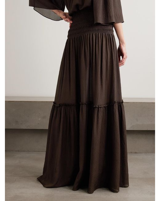 Joseph Brown Folia Shirred Tiered Seersucker Maxi Skirt
