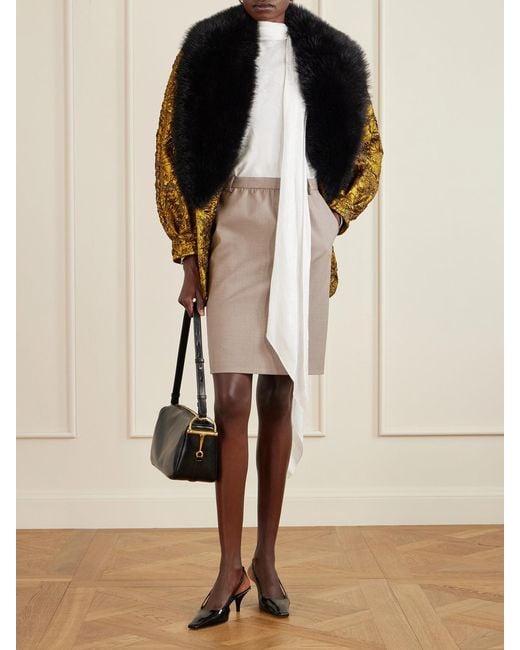 Gucci White Tie-Detailed Floral-Jacquard Satin-Crepe Blouse