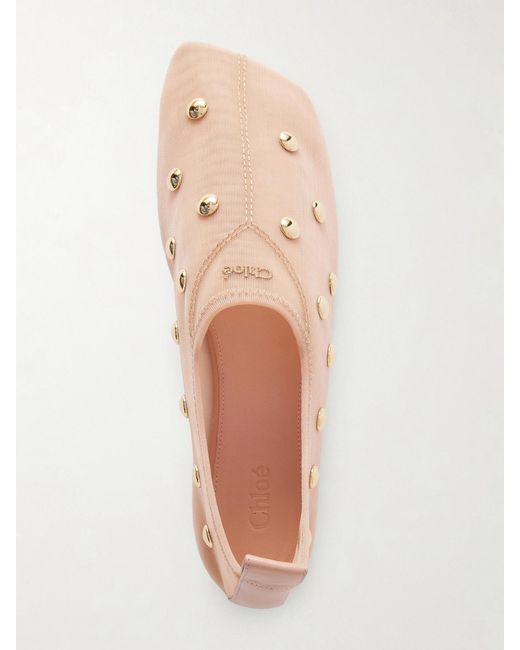 Chloé Natural Rita Studded Mesh Flats