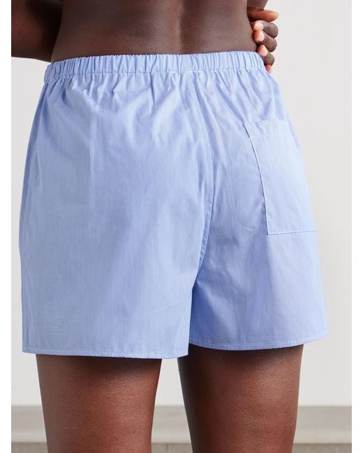 Sporty & Rich Blue Vendome Embroidered Pinstriped Cotton-Poplin Shorts