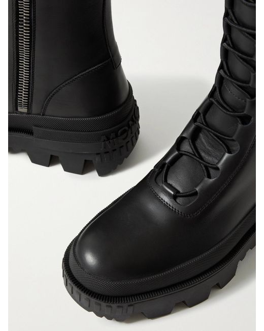 Moncler Black Vail Leather Lace-Up Knee Boots