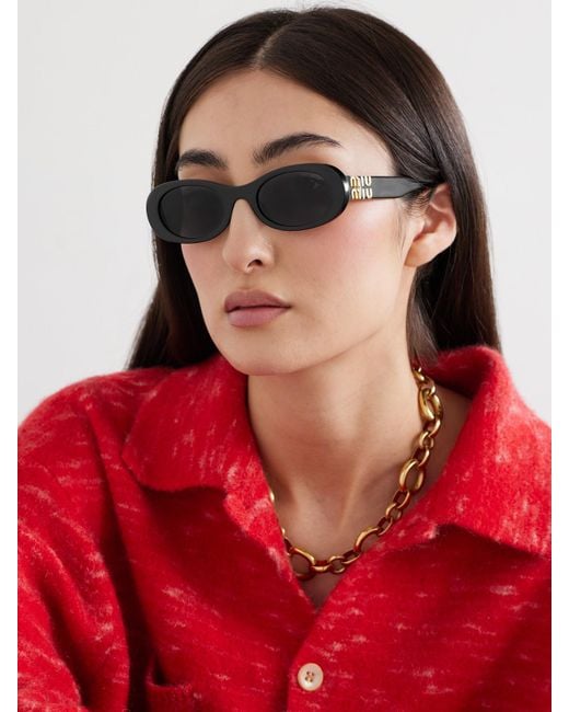 Miu Miu Black Oval-Frame Acetate Sunglasses