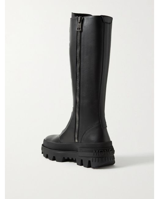 Moncler Black Vail Leather Lace-Up Knee Boots