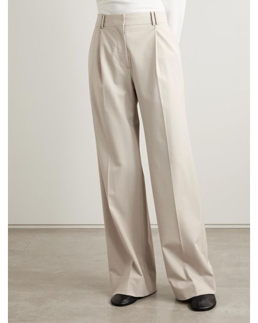 Proenza Schouler White Savannah Pleated Wool-Gabardine Wide-Leg Pants