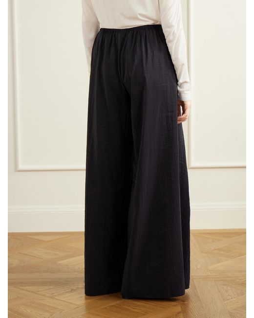 La Ligne Blue Pleated Crinkle Satin Wide-Leg Pants