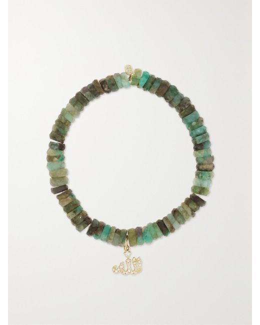 Sydney Evan Green Allah Script 14-Karat, Agate And Diamond Bracelet