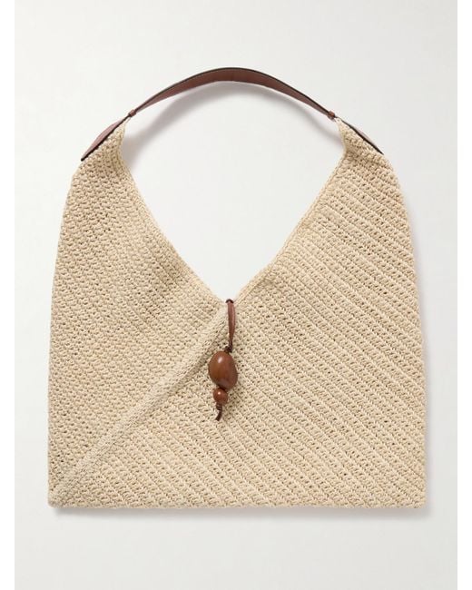 Hunting Season Natural Origami Medium Leather-Trimmed Fique Shoulder Bag