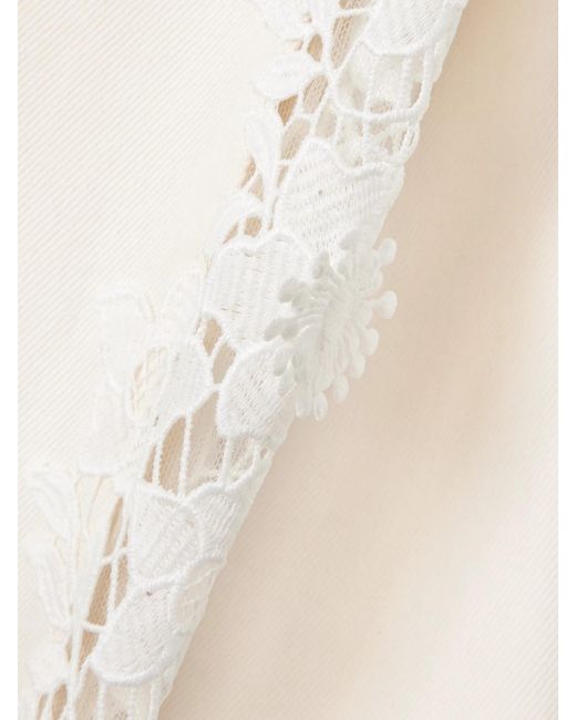 Safiyaa White Fredan Guipure Lace-Trimmed Cotton-Twill Wide-Leg Pants