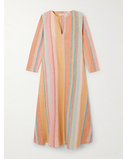 Emporio Sirenuse White Striped Linen Kaftan