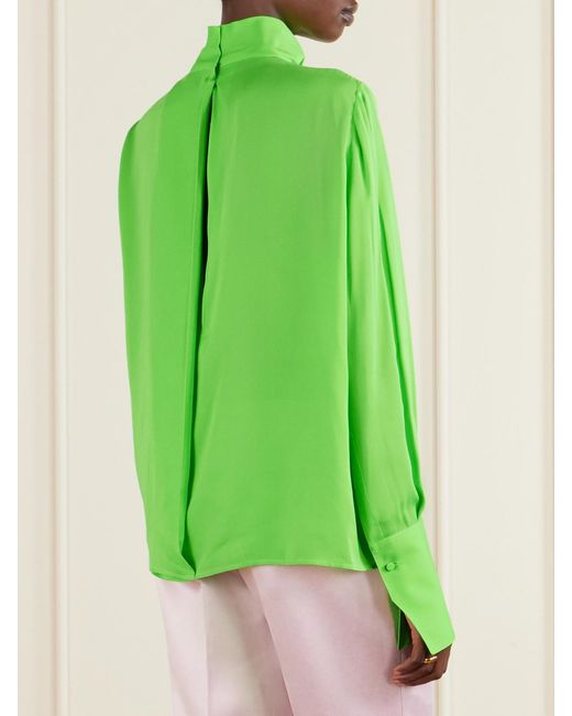 Tom Ford Green Cutout Draped Pleated Silk-Georgette Blouse