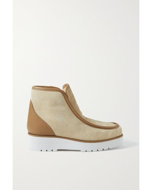 Gabriela Hearst Natural Tyga Leather-Trimmed Suede Ankle Boots