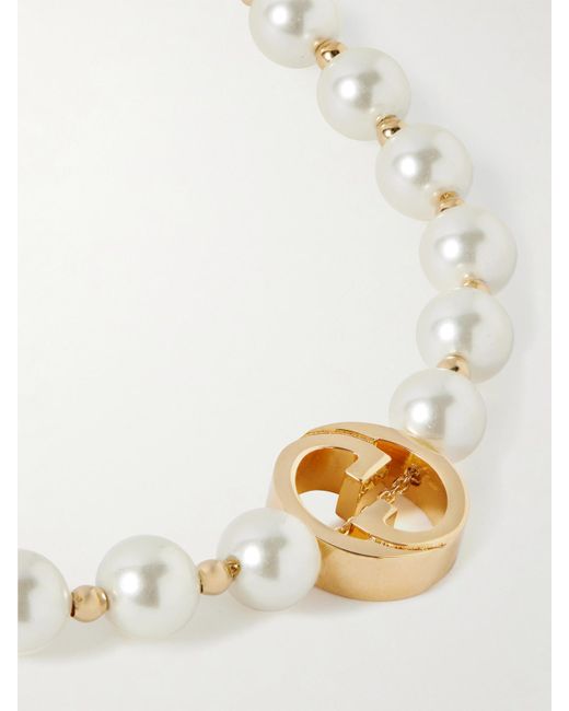 Gucci Natural Interlocking G-Tone Faux Pearl Necklace