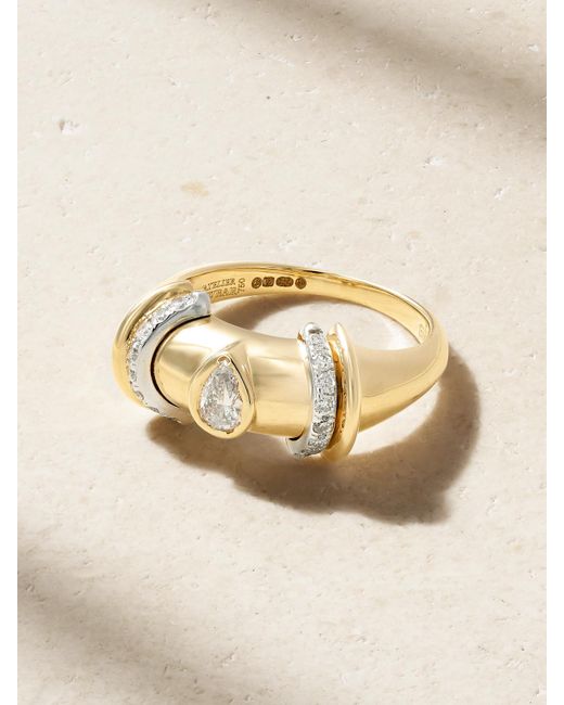 L'Atelier Nawbar Natural Warrior Drop Ring Aus 18 Karat Mit Rhodiumauflage Und Diamanten