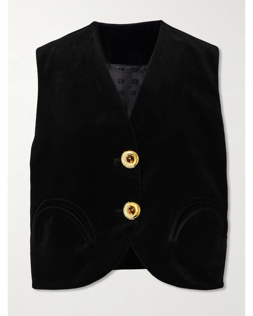 Blazé Milano Black Jealousy Gliss Crystal-Embellished Cotton-Velvet Vest