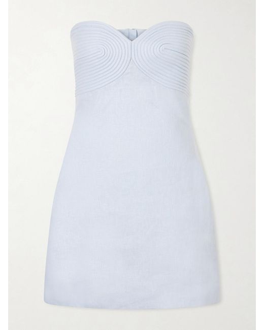 ANDRES OTALORA White Amari Ama Strapless Embroidered Linen Mini Dress