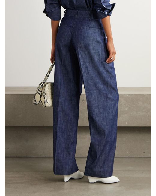 Pantalon Large En Chambray De Coton Biologique À Plis Another Tomorrow en coloris Blue