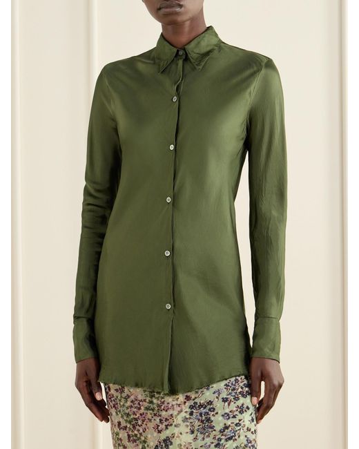Dries Van Noten Green Crinkled Satin Shirt