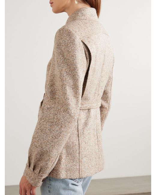 Blazé Milano Natural Seanna Paint Belted Leather-Trimmed Alpaca And Wool-Blend Jacket