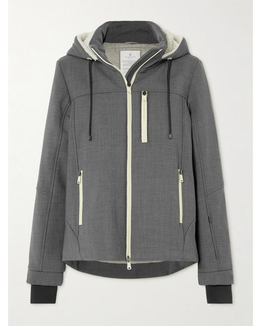 Brunello Cucinelli Gray Jacke Aus Einer Wollmischung Mit Shearling-Besatz