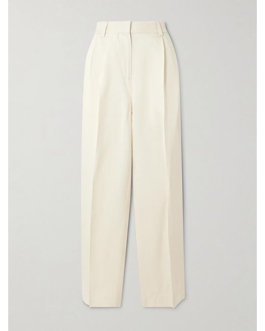 Totême White Garderob Pleated Woven Tapered Pants