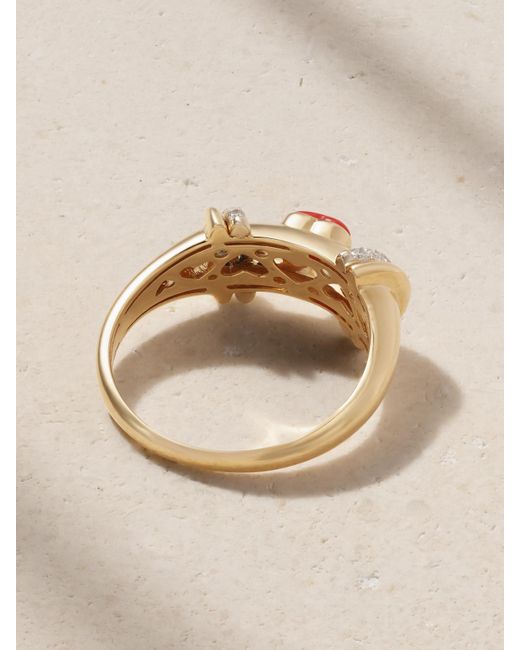 L'Atelier Nawbar Natural Warrior Venus 18-Karat, Rhodium-Plated, Coral And Diamond Ring