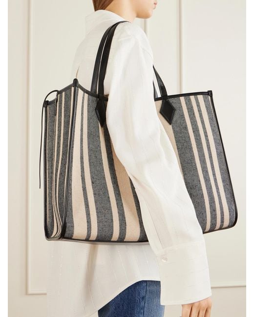 Metier Black Chameleon 41 Striped Leather-Trimmed Canvas Tote
