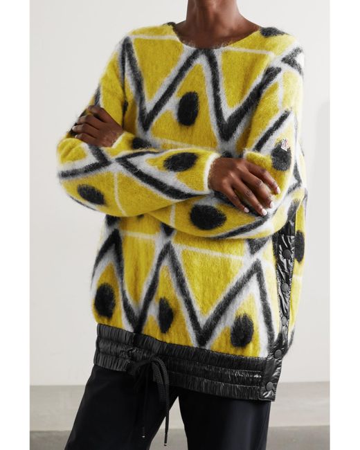 Moncler Genius Yellow 3 Moncler Grenoble Oversized Shell-Trimmed Jacquard-Knit Mohair-Blend Sweater