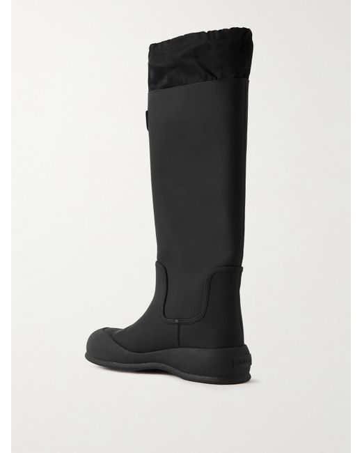 Bally Black Clover Twill-Trimmed Coated-Leather Knee Boots