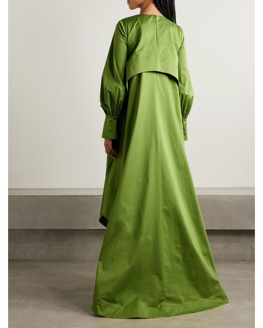 Oscar de la Renta Green Robe Aus Taft Aus Einer Baumwollmischung Mit Verzierungen