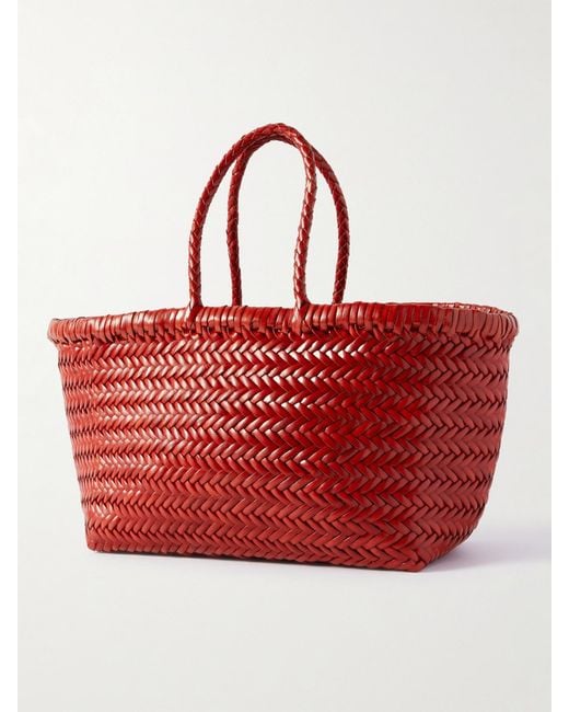 Dragon Diffusion Red Bamboo Triple Jump Small Woven Leather Tote