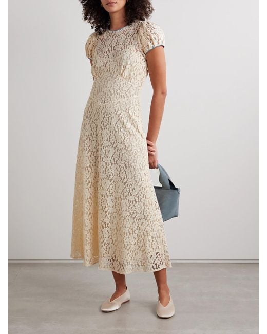 Doen Natural Katarina Satin-Trimmed Corded Lace Midi Dress