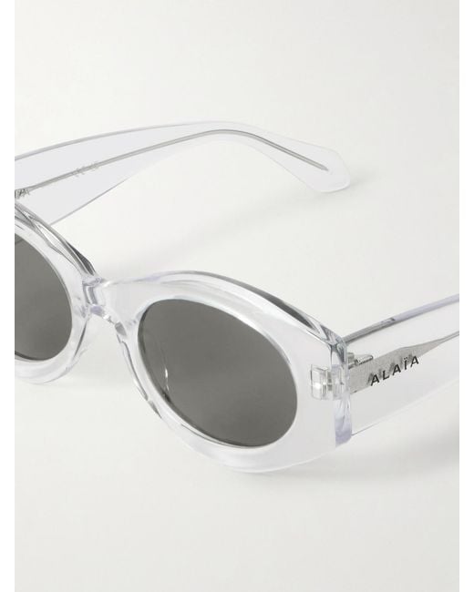 Alaïa Gray Lettering Round-Frame Acetate Sunglasses
