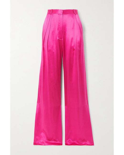 Michael Lo Sordo Pleated Silk-satin Wide-leg Pants in Pink | Lyst