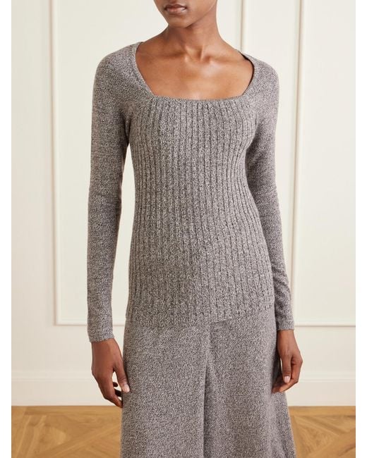 The Elder Statesman Gray Marl Knitted Cashmere T-Shirt