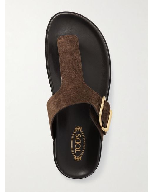 Tod's Brown Buckled Suede Sandals