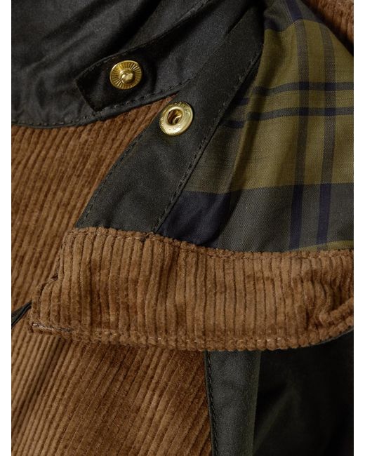 Barbour Gray Imelda Hooded Corduroy-Trimmed Waxed-Cotton And Quilted Shell Jacket