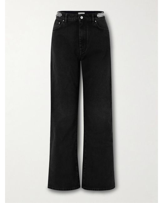 Rabanne Black Chainmail-Embellished High-Rise Straight-Leg Jeans