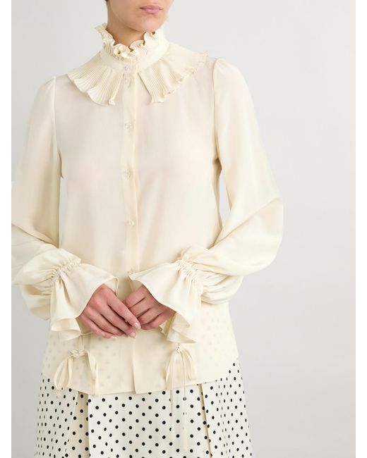 Valentino Garavani Natural Ruffled Silk Crepe De Chine Shirt