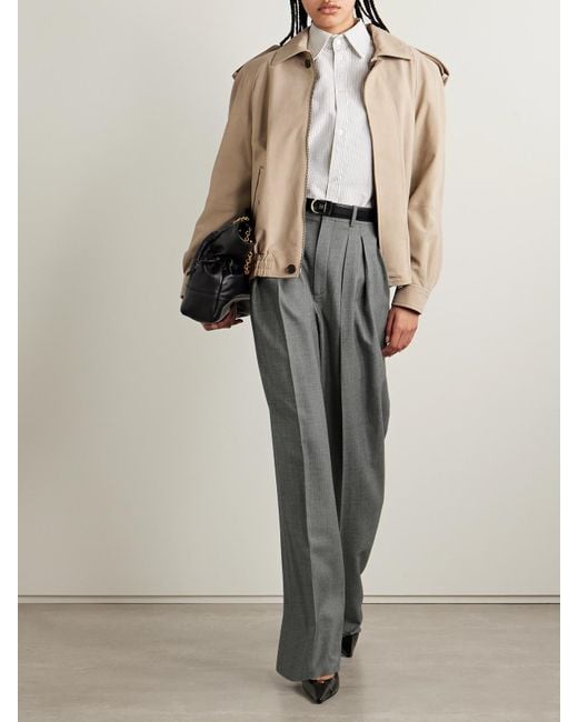 Saint Laurent Gray Pleated Wool Wide-Leg Pants