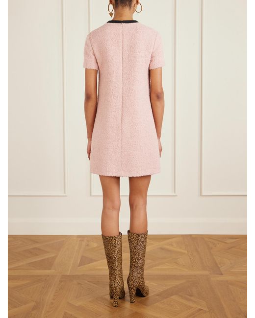 Valentino Garavani Pink Bow-Detailed Embellished Wool-Blend Bouclé Mini Dress