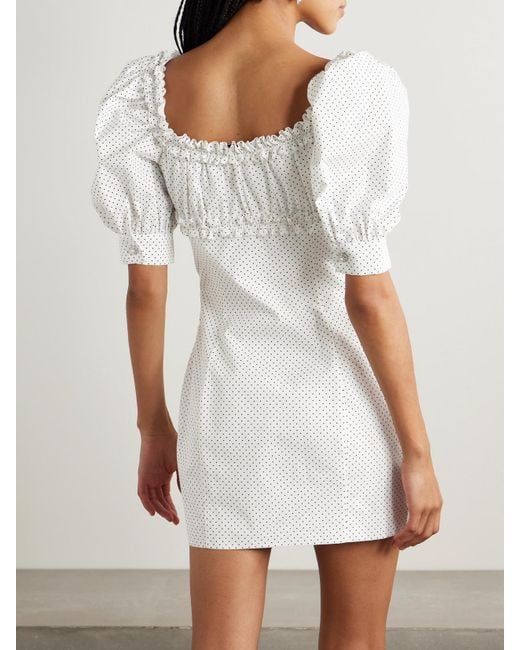 Alessandra Rich White Velvet-Trimmed Ruffled Polka-Dot Cotton-Poplin Mini Dress