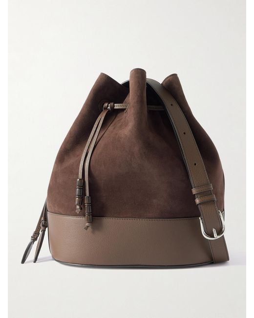 Hunting Season Brown Extra Large Drawstring Leather-Trimmed Suede Bucket Bag
