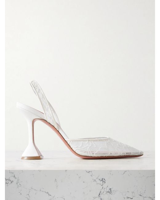 AMINA MUADDI White Holli Lace And Leather Slingback Pumps