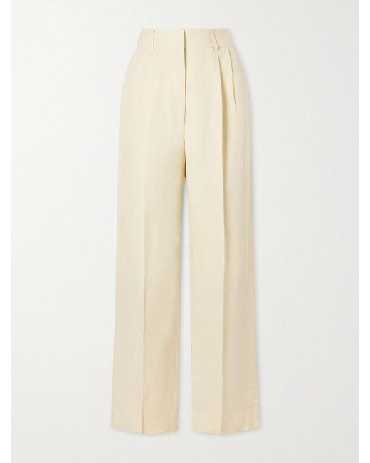 Blazé Milano Natural Savannah Pleated Linen And Silk-Blend Straight-Leg Pants